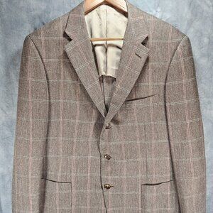 Crittenden Mens Sport Coat Blazer 44L Cashmere Silk Plaid Windowpane Check Brown